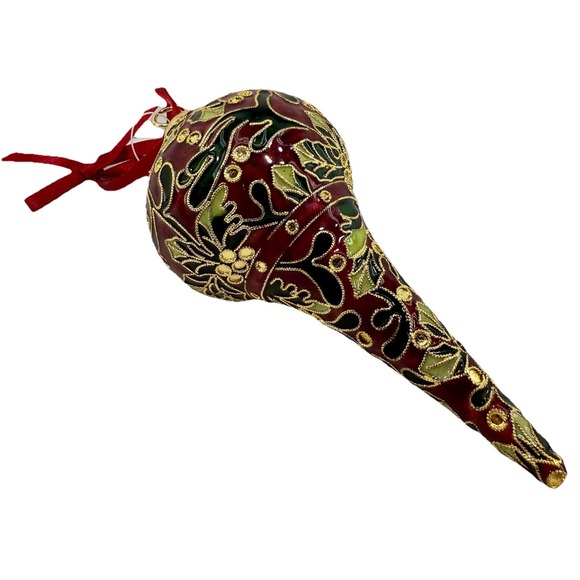 1998 Cloisonné Christmas Ornament Red & Gold Teardrop Enamel Holiday Décor 6" Vt - Picture 4 of 9